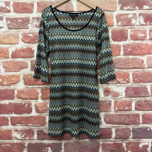 Connected Apparel Dress Women's 12 Multicolor Herringbone Abstract Sheer Knit - Picture 1 of 8